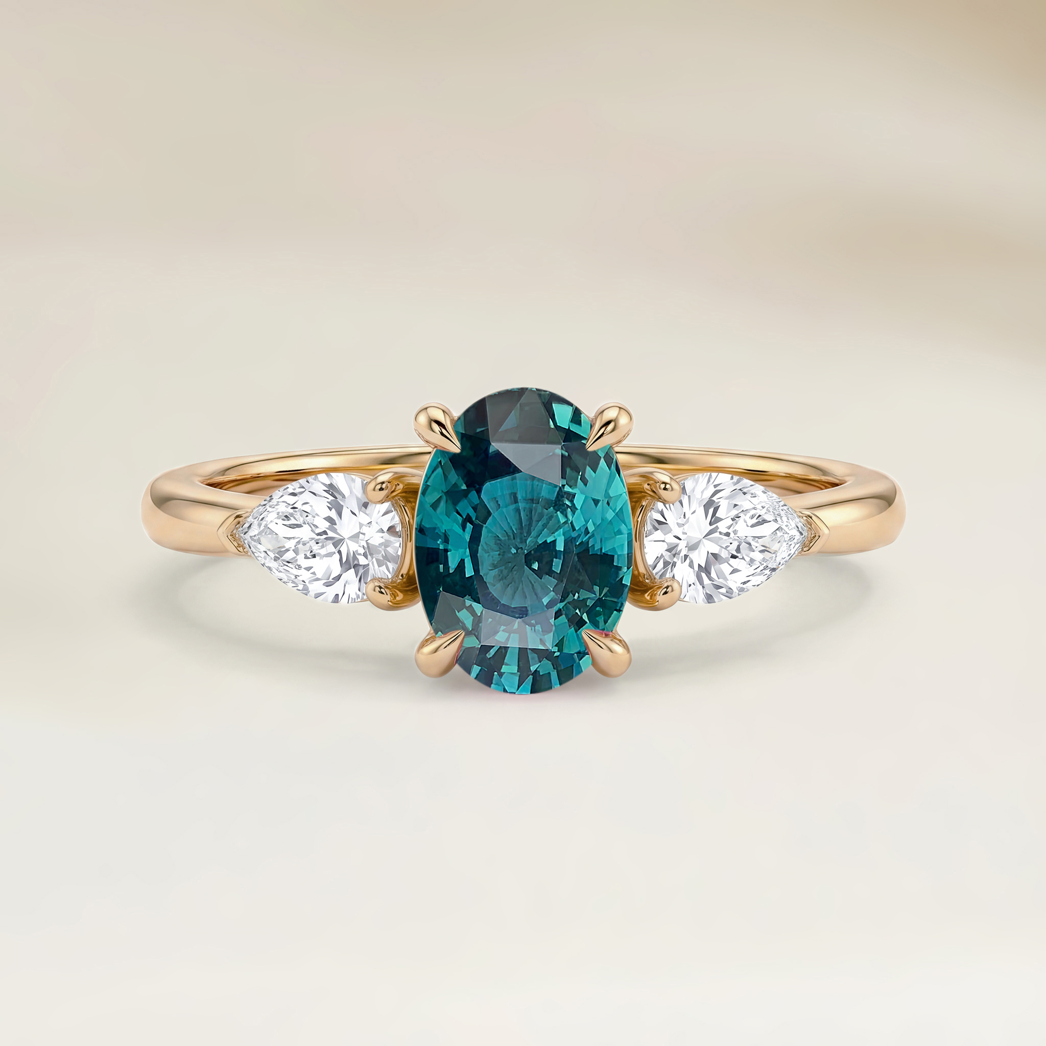 Bague Epaulé Saphir Teal Ovale de 3,05ct — Or Jaune 18k - vue principale