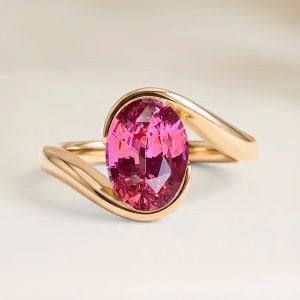 Bague Solitaire Saphir Padparadscha Ovale de 2,51ct — Or Jaune 18k - vue principale