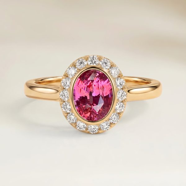 Bague Vintage Saphir Padparadscha Ovale de 2,51ct — Or Jaune 18k - vue principale