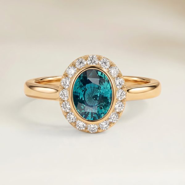 Bague Vintage Saphir Teal Ovale de 3,05ct — Or Jaune 18k - vue principale