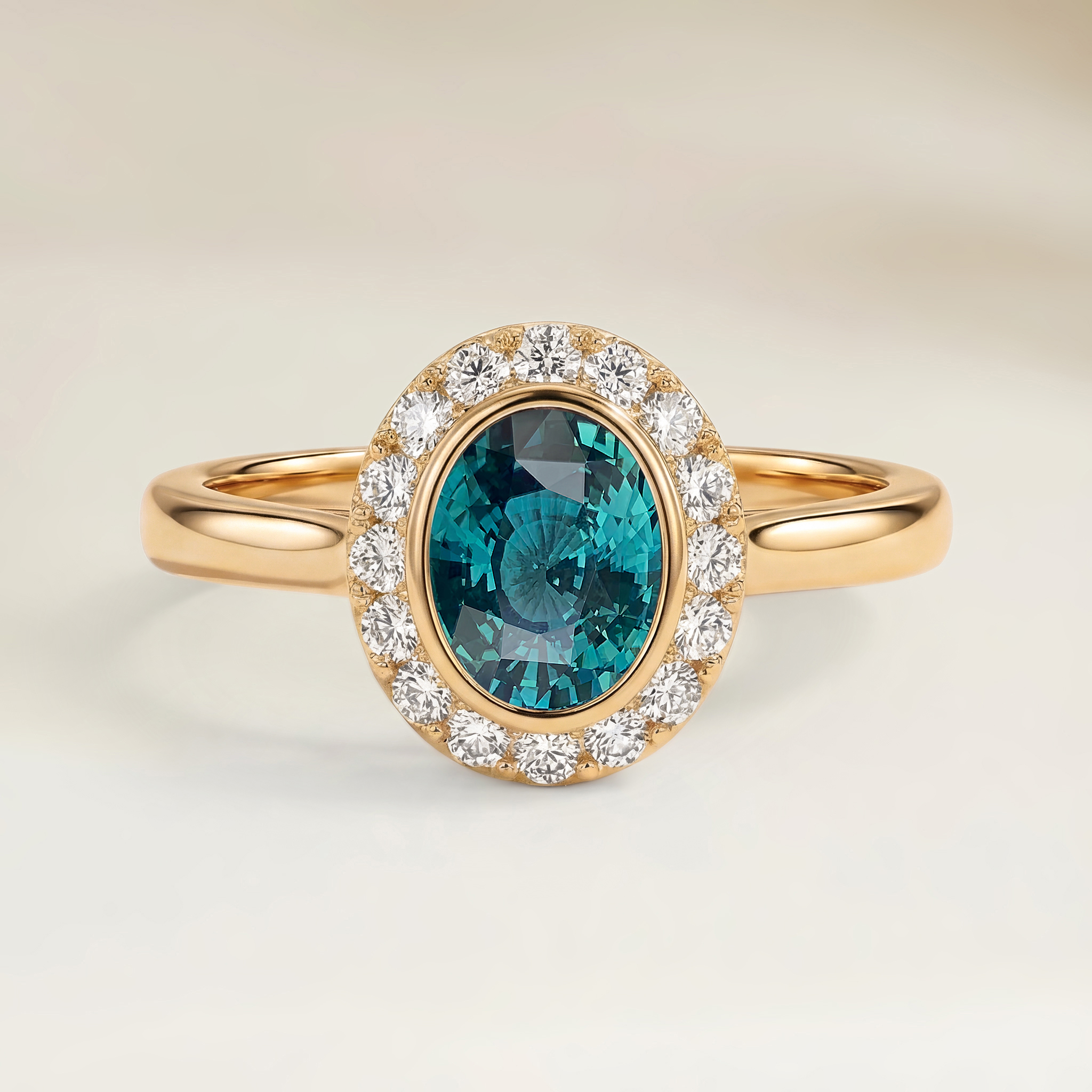 Bague Vintage Saphir Teal Ovale de 3,05ct — Or Jaune 18k - vue principale